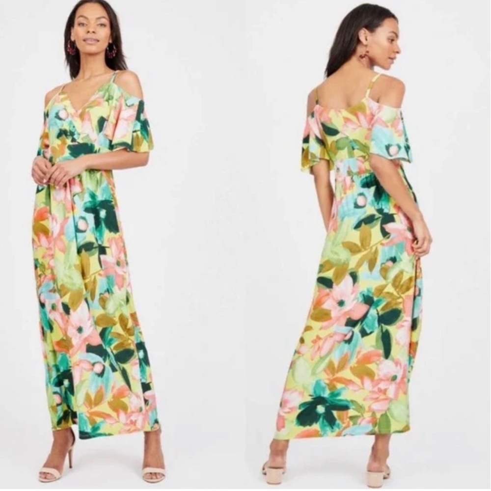 Floral green maxi beach lake pool vacation dress London Times for Le Tote